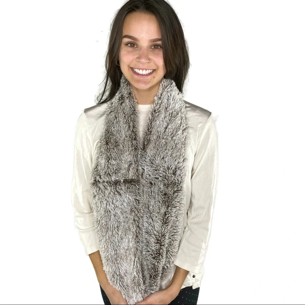 Faux Fur dual sided Infinity Scarf White w/Brown